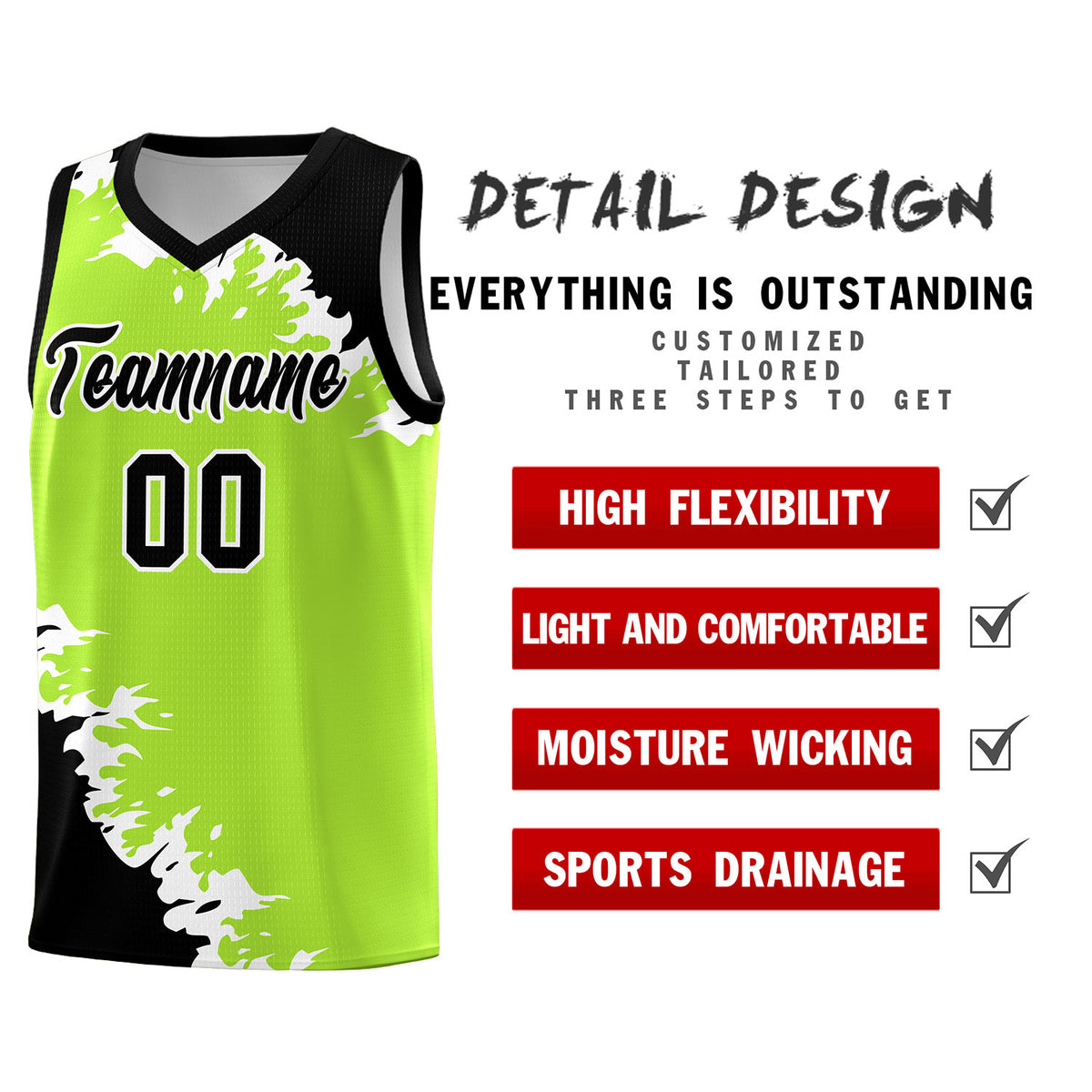 Custom Neon Green Black-White Sparkle Print Pattern Basketball Kits