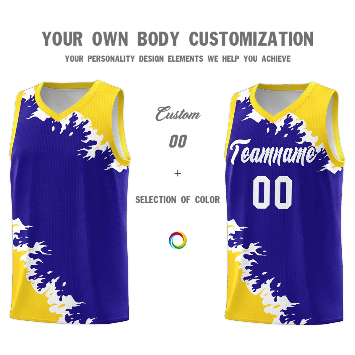 Custom Royal Gold-White Sparkle Print Pattern Basketball Kits