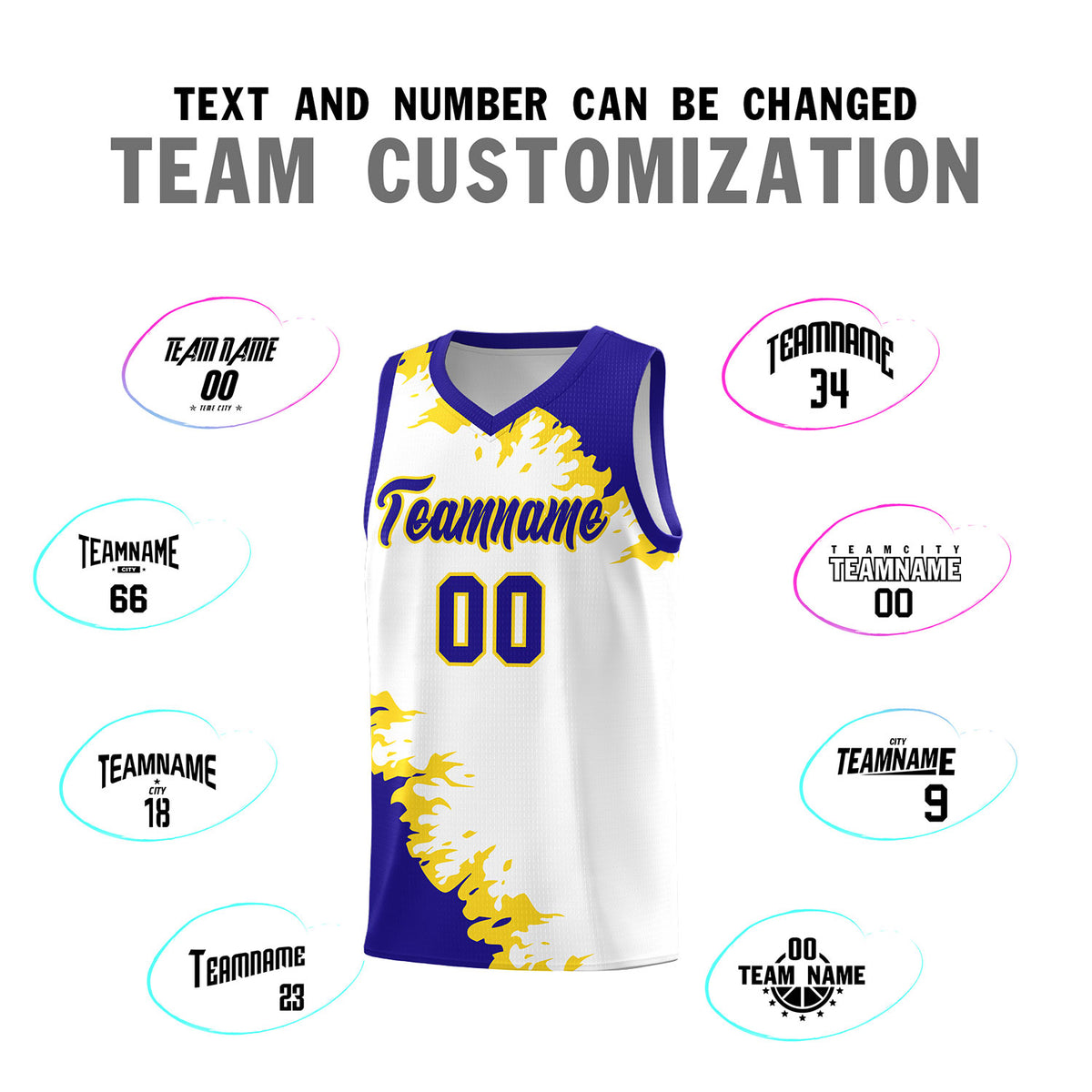 Custom White Royal-Gold Sparkle Print Pattern Basketball Kits