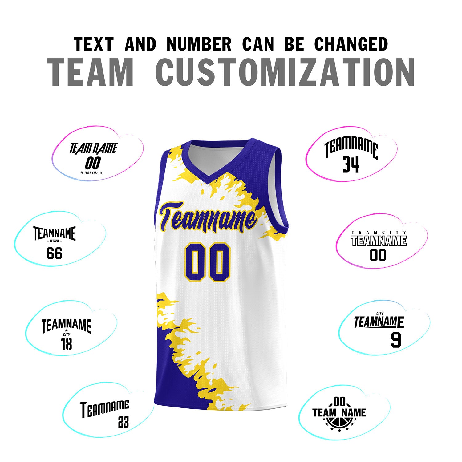 Custom White Royal-Gold Sparkle Print Pattern Basketball Kits