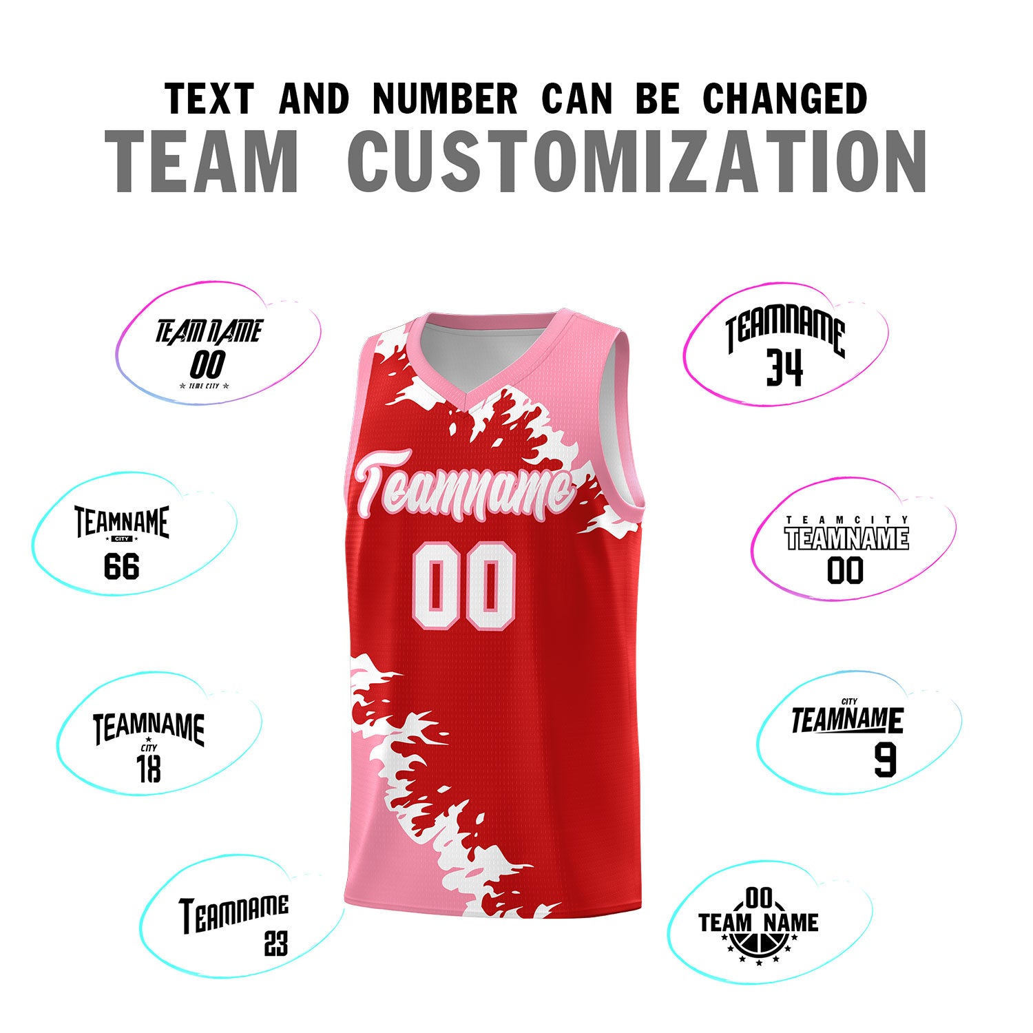 Custom Red Light Pink-White Sparkle Print Pattern Basketball Kits