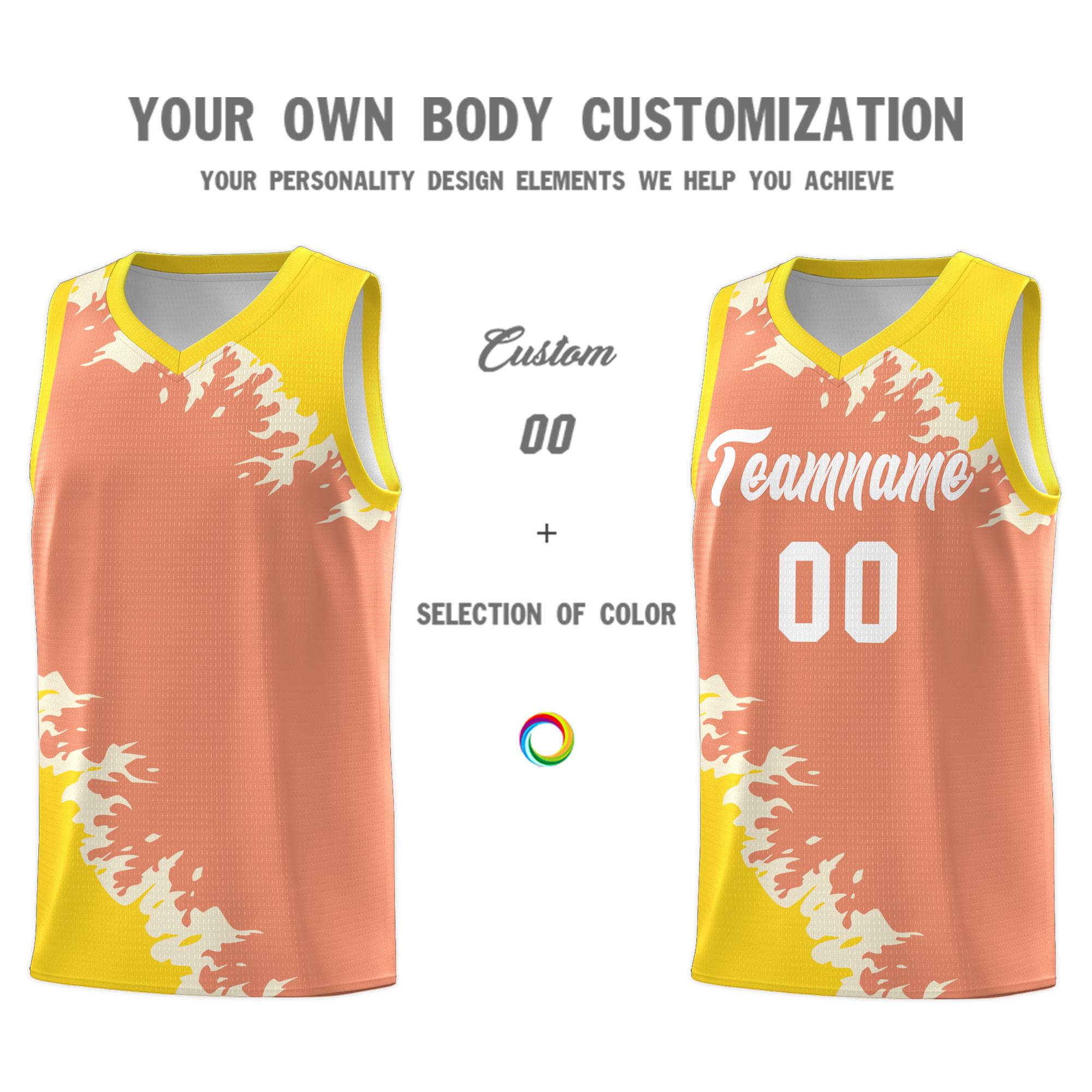 Custom Light Orange Gold-Cream Sparkle Print Pattern Basketball Kits