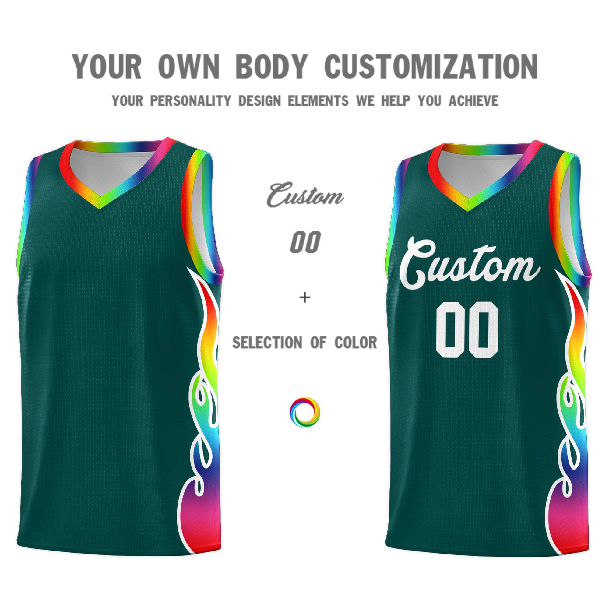 Custom Midnight Green Side Flame Pattern Fashion Sports Uniform Basketball Jersey