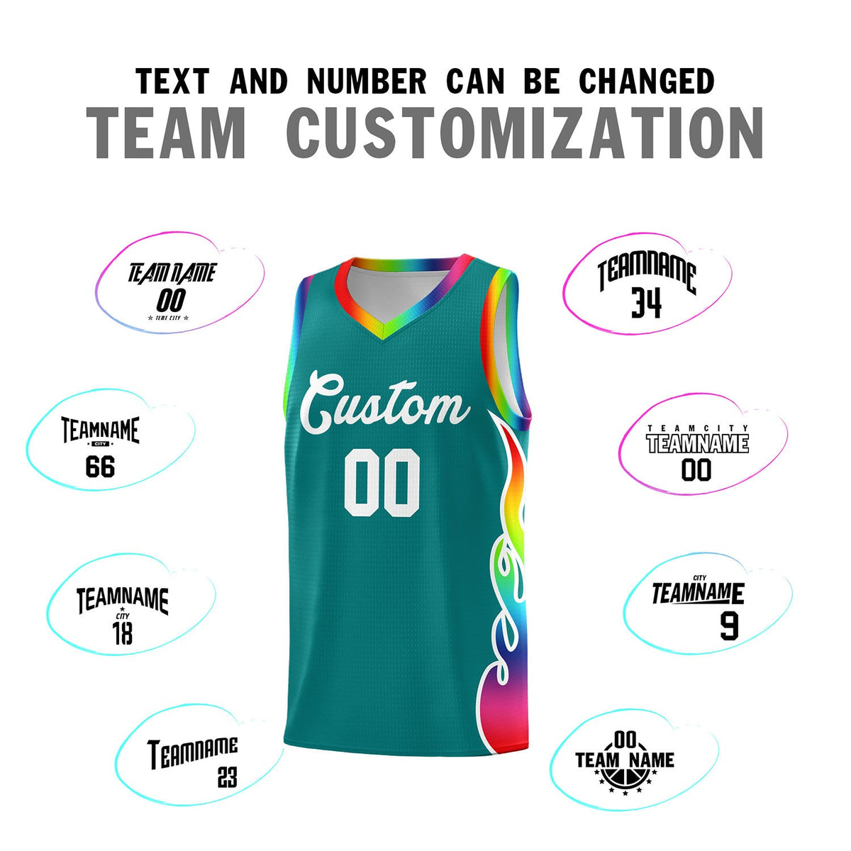 Custom Aqua Side Flame Pattern Fashion Sports Uniform Basketball Jersey