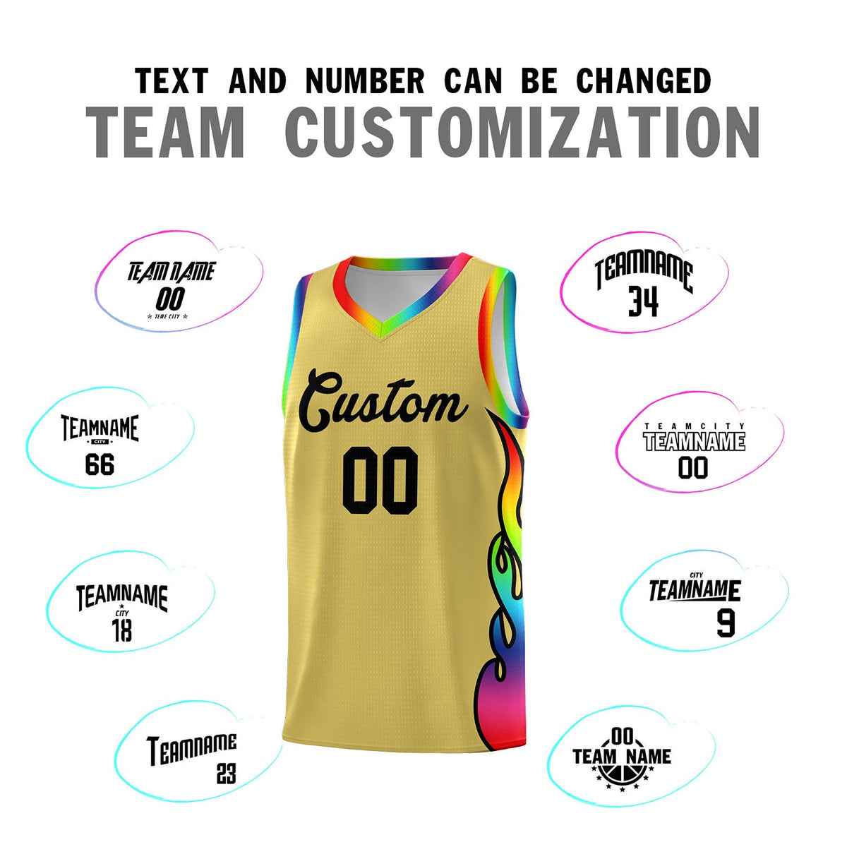Custom Old Gold Side Flame Pattern Fashion Sports Uniform Basketball Jersey