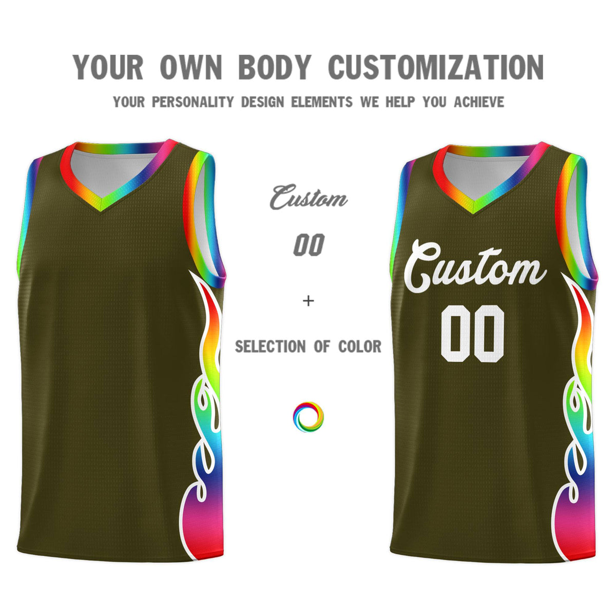 Custom Olive Side Flame Pattern Fashion Sports Uniform Basketball Jersey