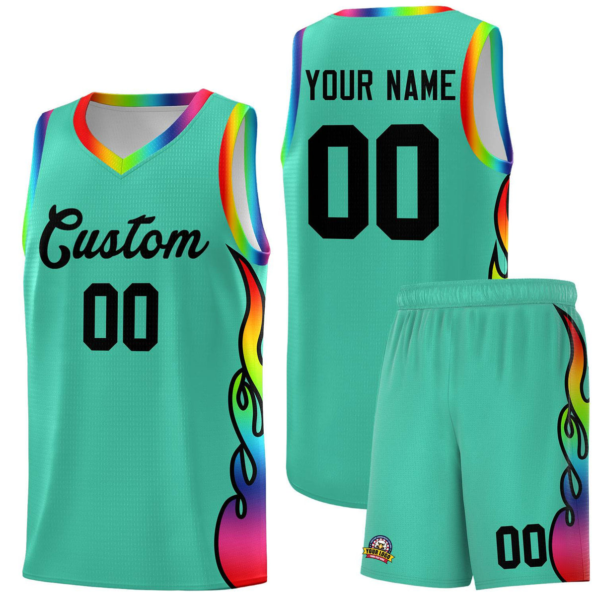 Custom Bright Green Side Flame Pattern Fashion Sports Uniform Basketball Jersey