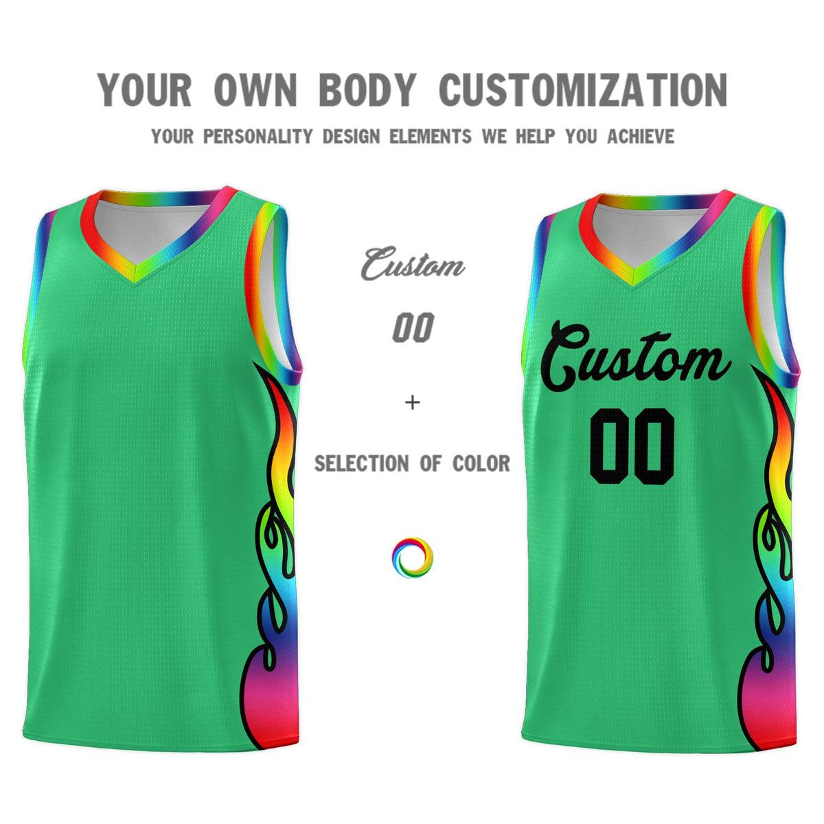 Custom Kelly Green Side Flame Pattern Fashion Sports Uniform Basketball Jersey