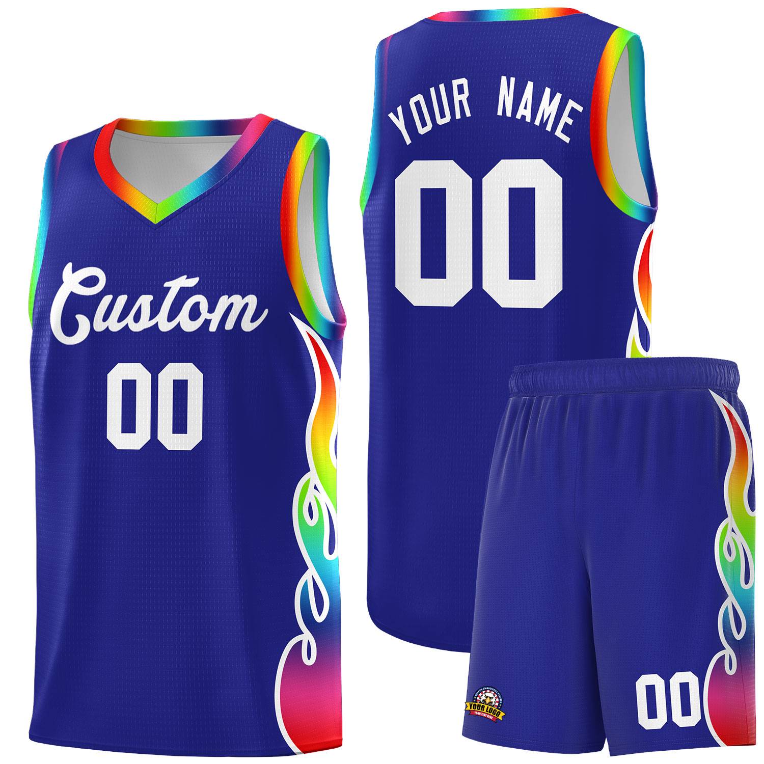 Custom Royal Side Flame Pattern Fashion Sports Uniform Basketball Jersey