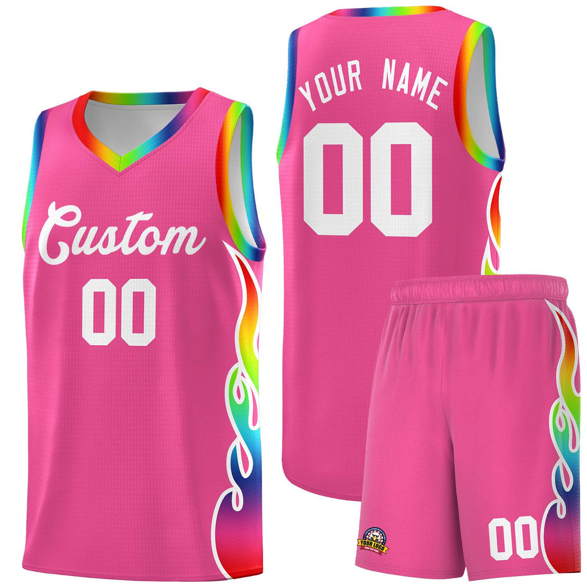Custom Pink Side Flame Pattern Fashion Sports Uniform Basketball Jersey