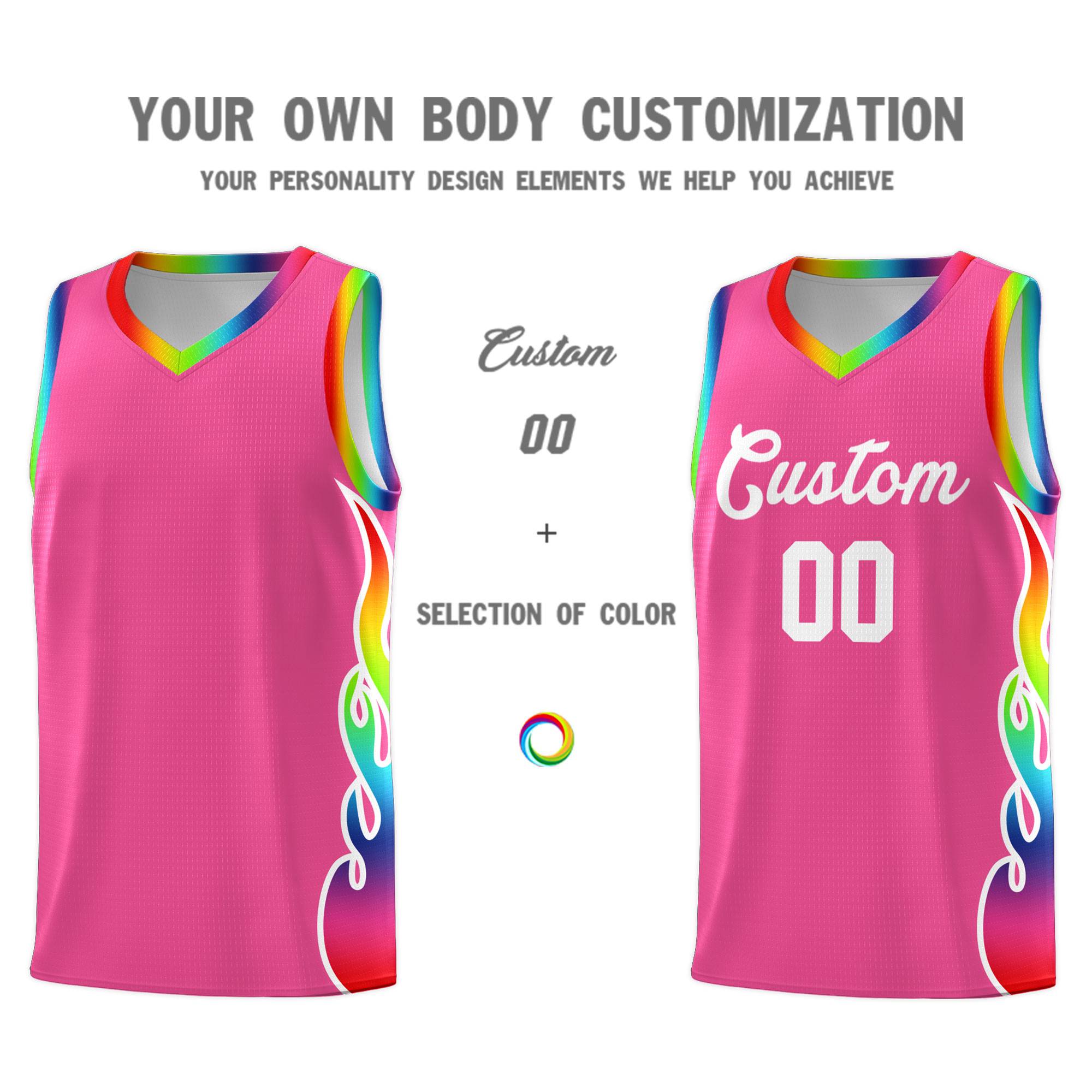 Custom Pink Side Flame Pattern Fashion Sports Uniform Basketball Jersey