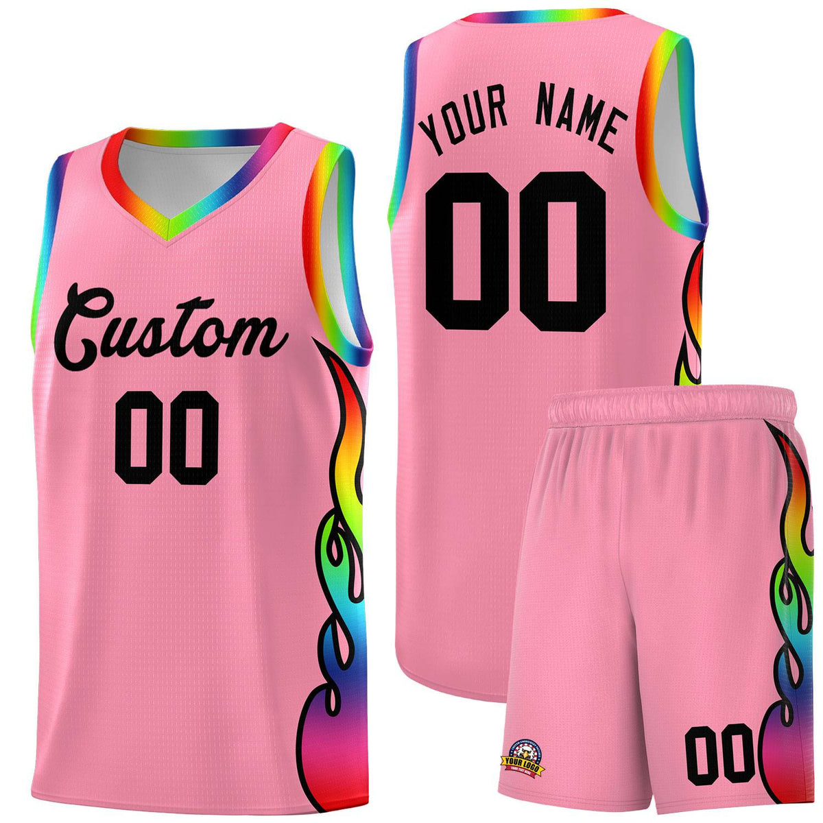 Custom Light Pink Side Flame Pattern Fashion Sports Uniform Basketball Jersey