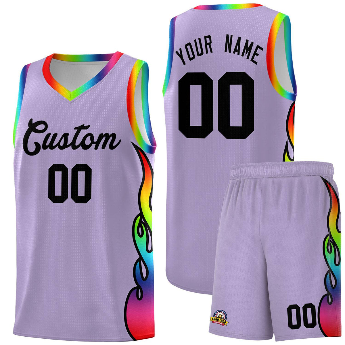 Custom Light Purple Side Flame Pattern Fashion Sports Uniform Basketball Jersey