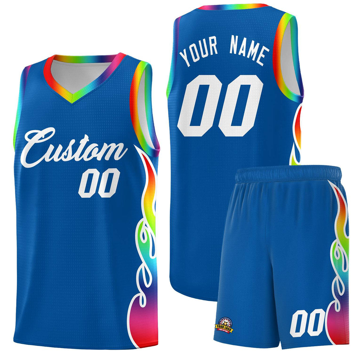 Custom Royal Side Flame Pattern Fashion Sports Uniform Basketball Jersey