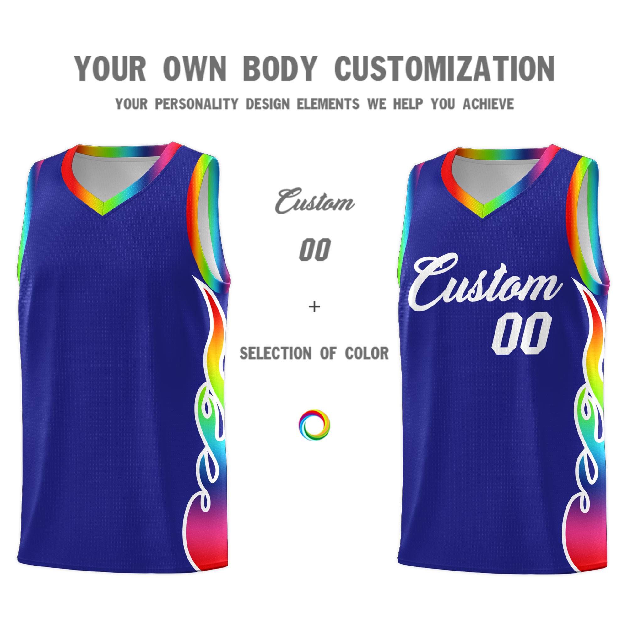 Custom Royal Side Flame Pattern Fashion Sports Uniform Basketball Jersey