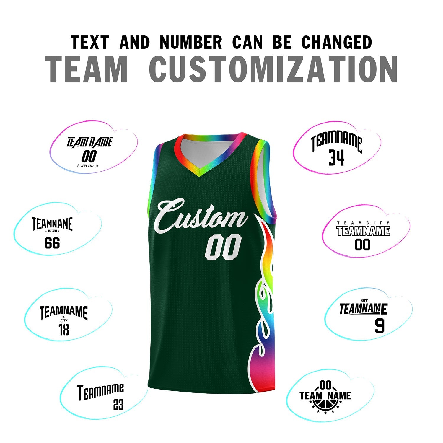 Custom Hunter Green Side Flame Pattern Fashion Sports Uniform Basketball Jersey