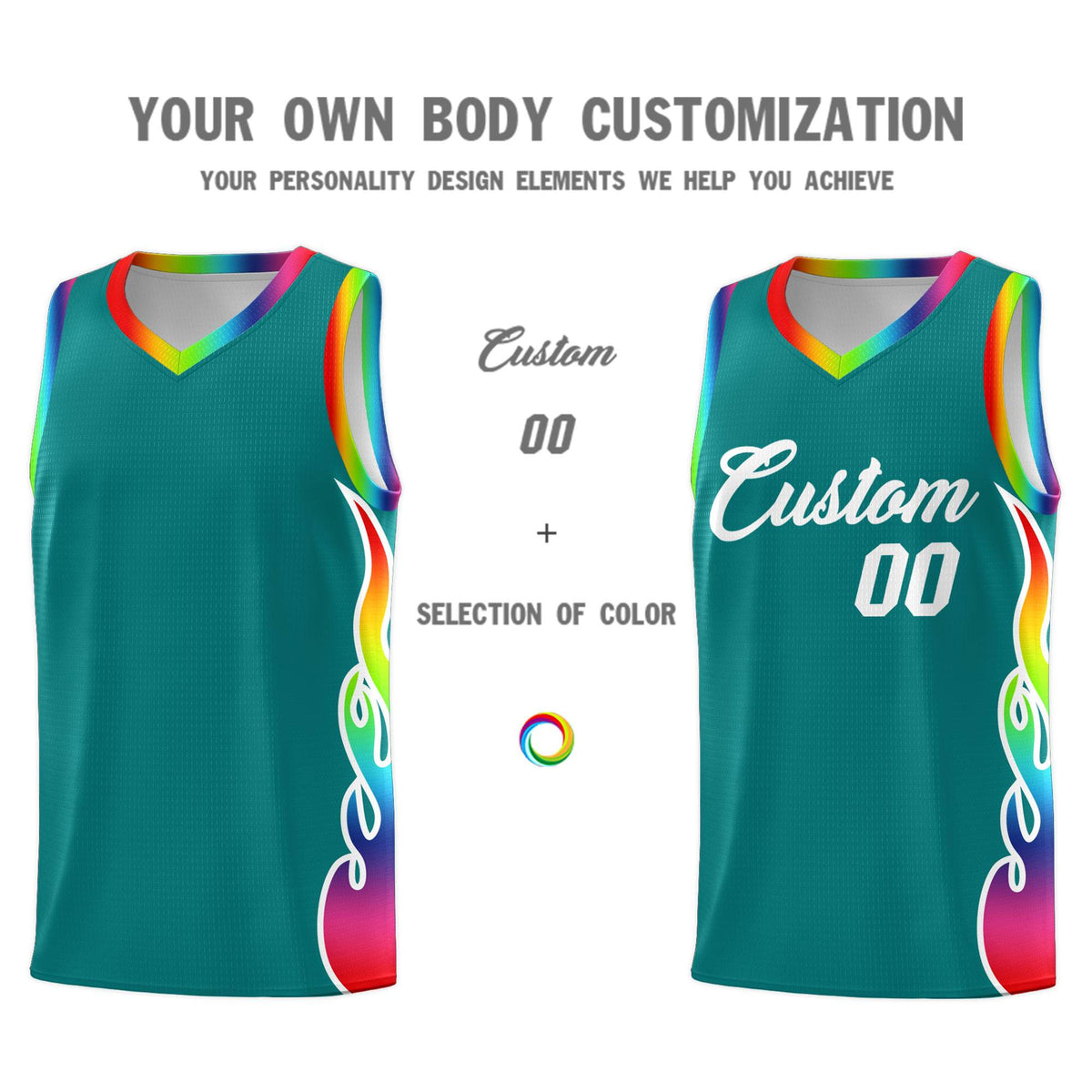 Custom Aqua Side Flame Pattern Fashion Sports Uniform Basketball Jersey