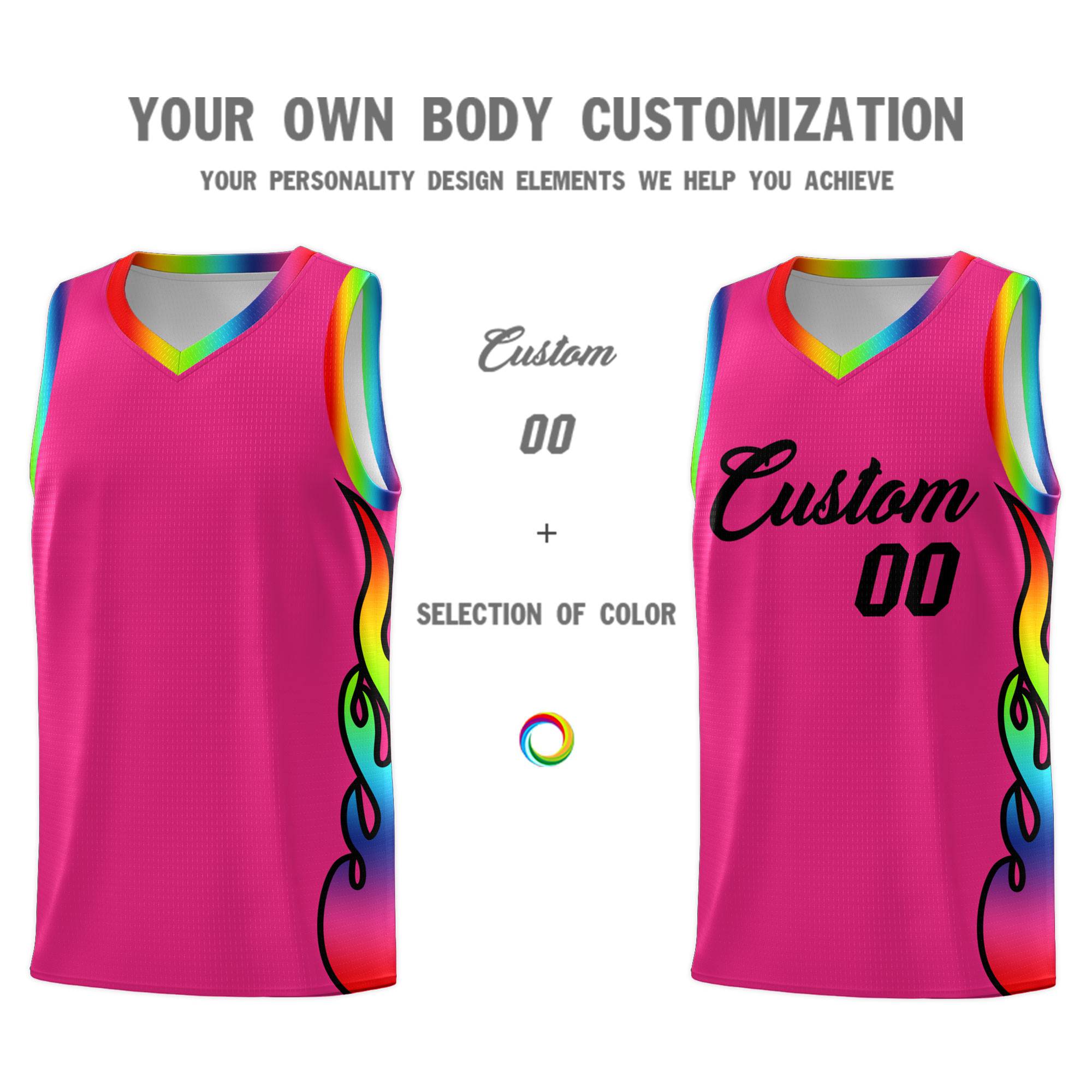 Custom Rose Red Side Flame Pattern Fashion Sports Uniform Basketball Jersey