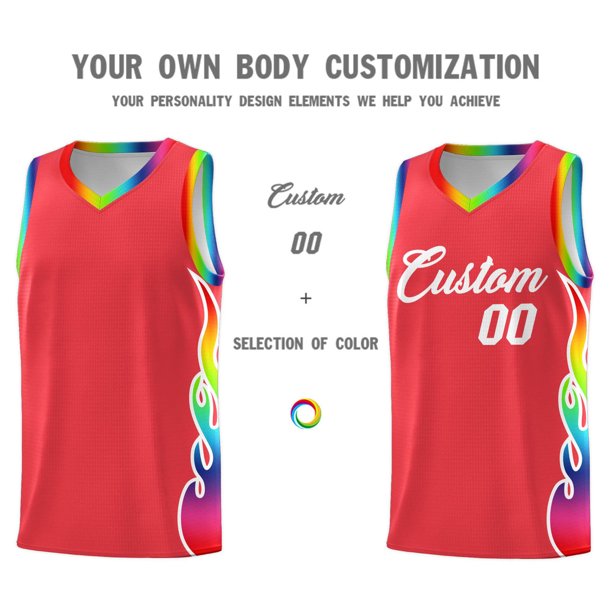 Custom Light Red Side Flame Pattern Fashion Sports Uniform Basketball Jersey