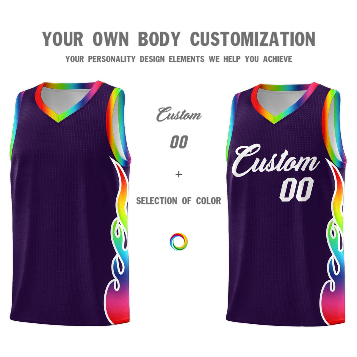 Custom Purple Side Flame Pattern Fashion Sports Uniform Basketball Jersey