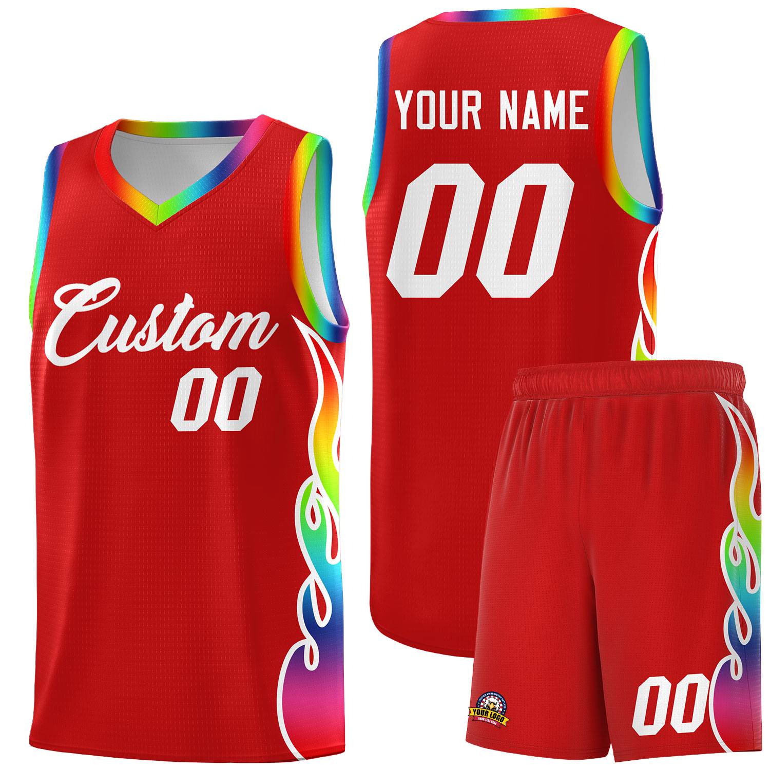 Custom Red Side Flame Pattern Fashion Sports Uniform Basketball Jersey