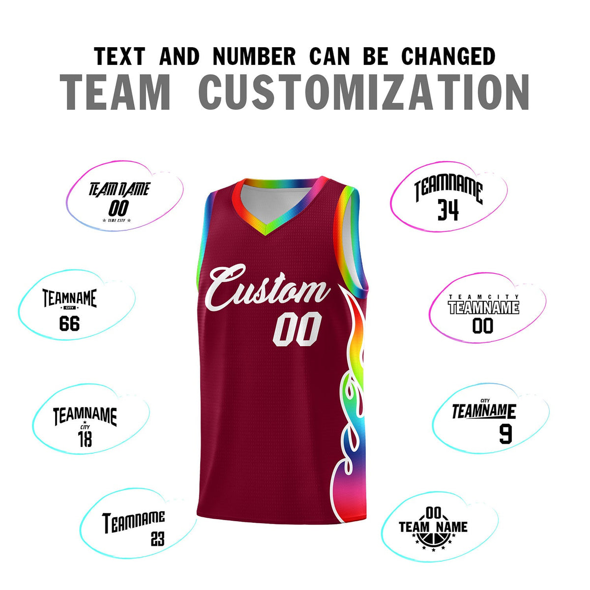 Custom Crimson Side Flame Pattern Fashion Sports Uniform Basketball Jersey