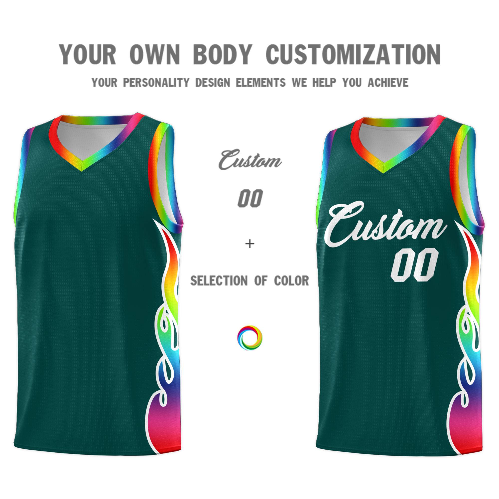 Custom Midnight Green Side Flame Pattern Fashion Sports Uniform Basketball Jersey