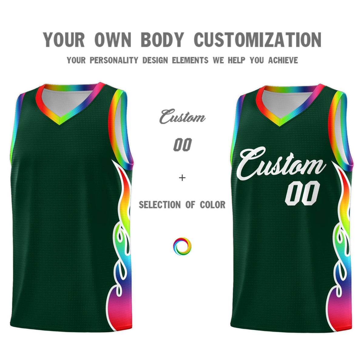 Custom Hunter Green Side Flame Pattern Fashion Sports Uniform Basketball Jersey