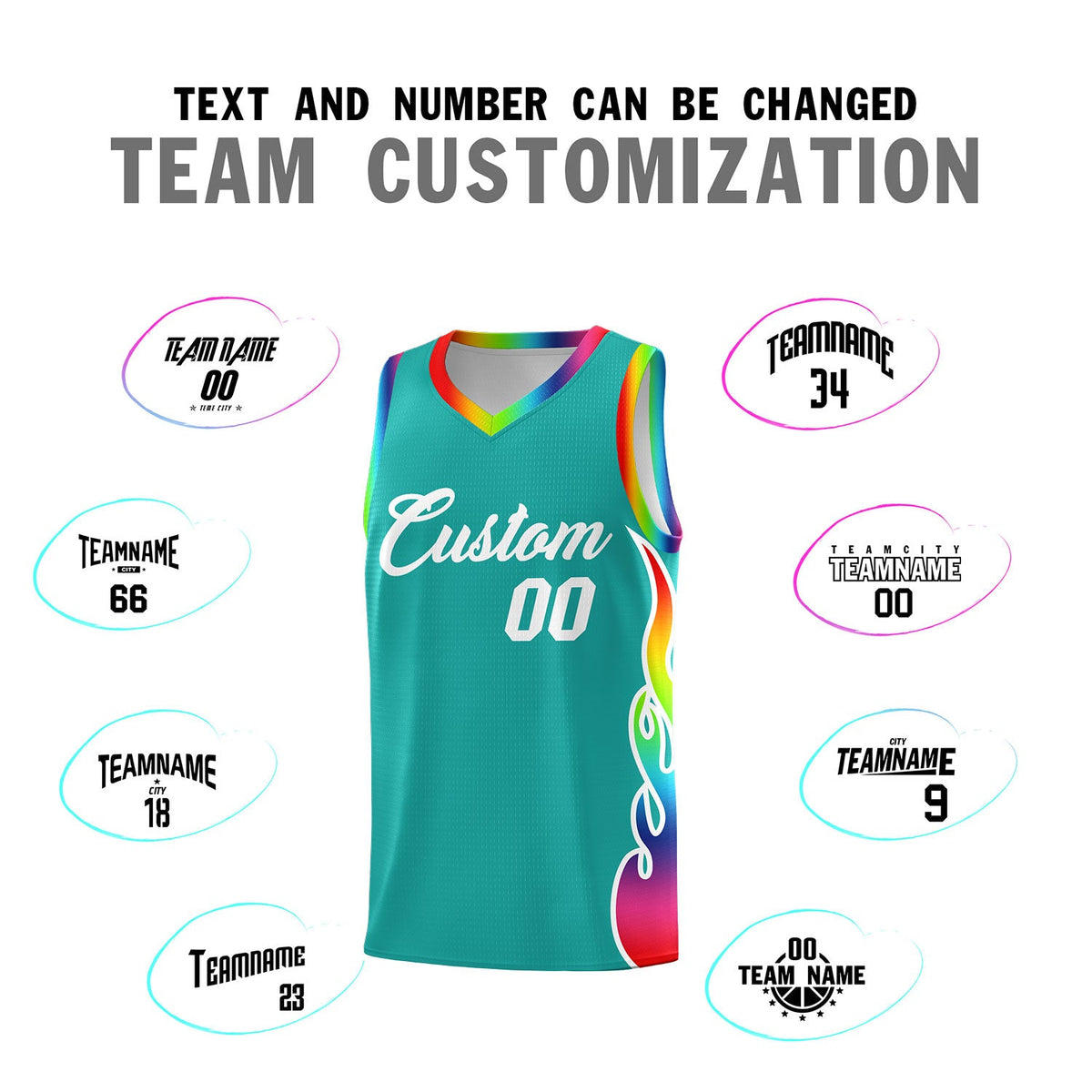 Custom Aqua Side Flame Pattern Fashion Sports Uniform Basketball Jersey