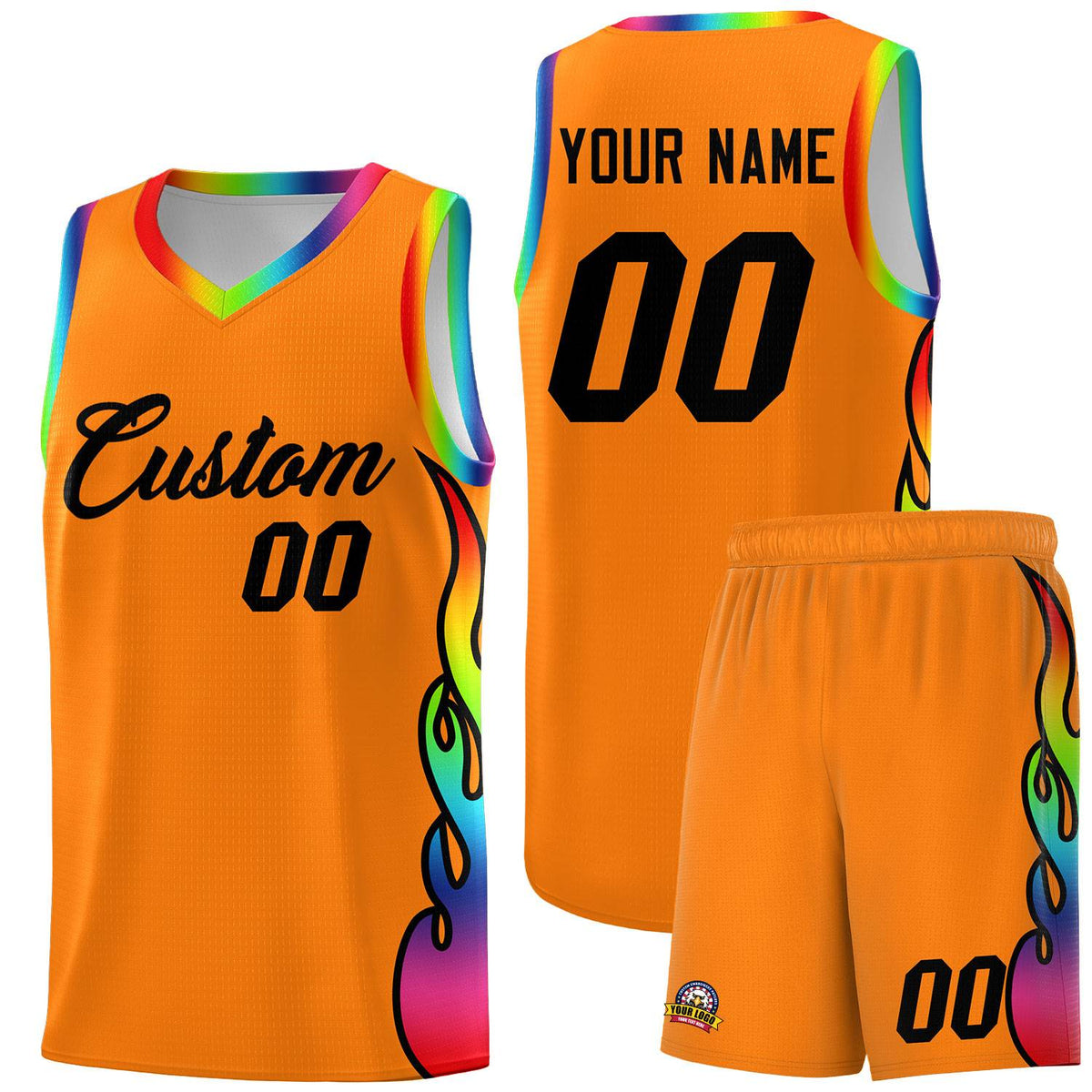 Custom Orange Side Flame Pattern Fashion Sports Uniform Basketball Jersey