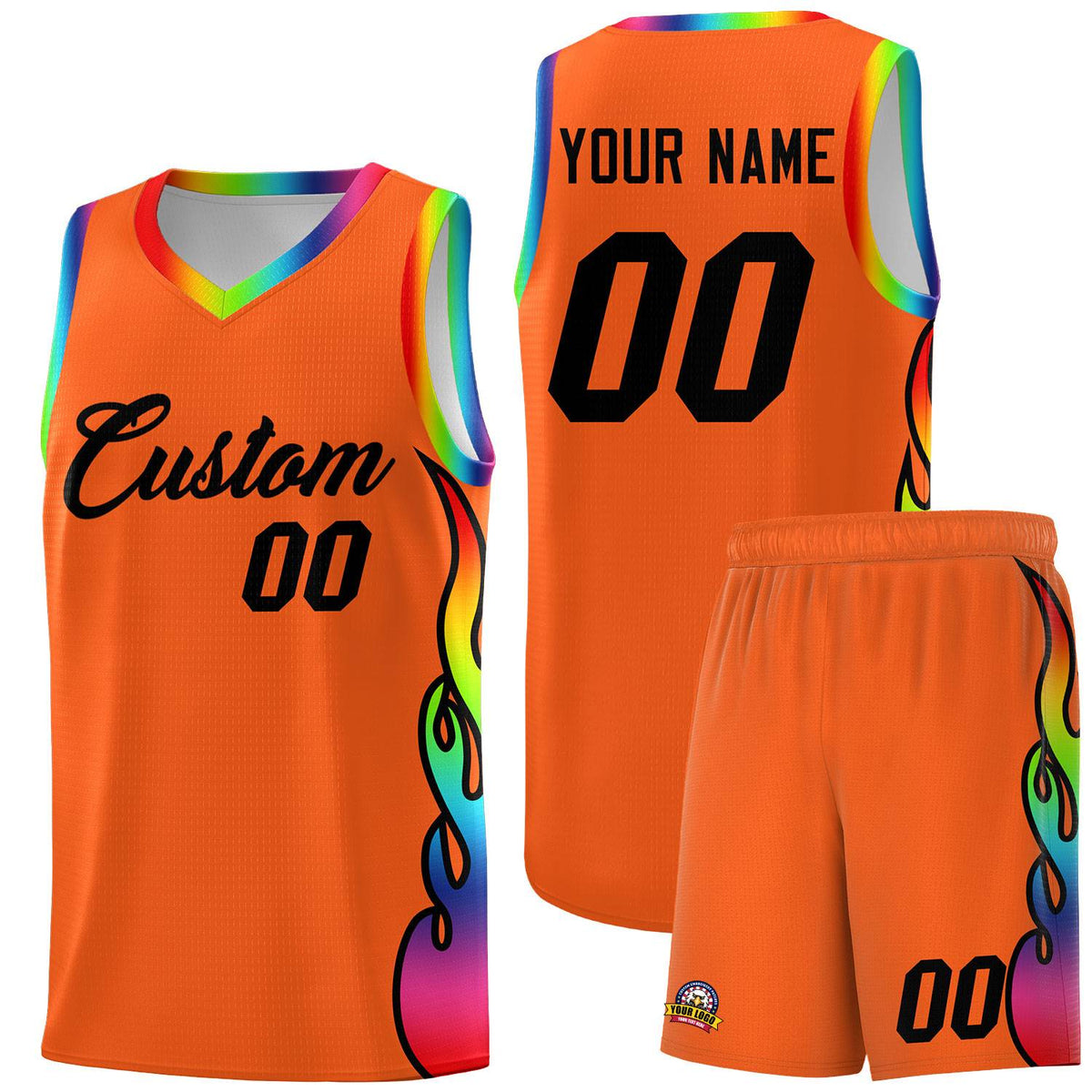 Custom Texas Orange Side Flame Pattern Fashion Sports Uniform Basketball Jersey