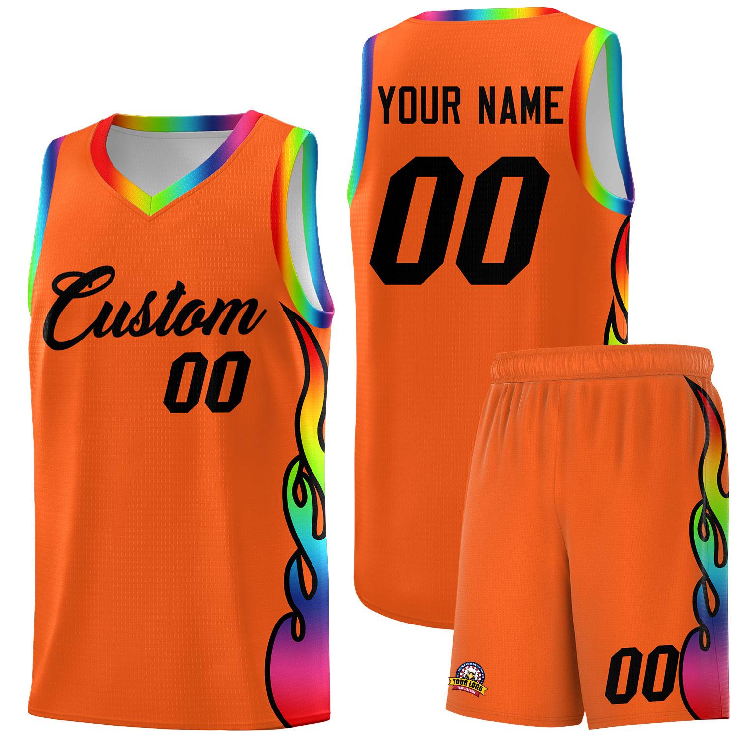 Custom Texas Orange Side Flame Pattern Fashion Sports Uniform Basketball Jersey