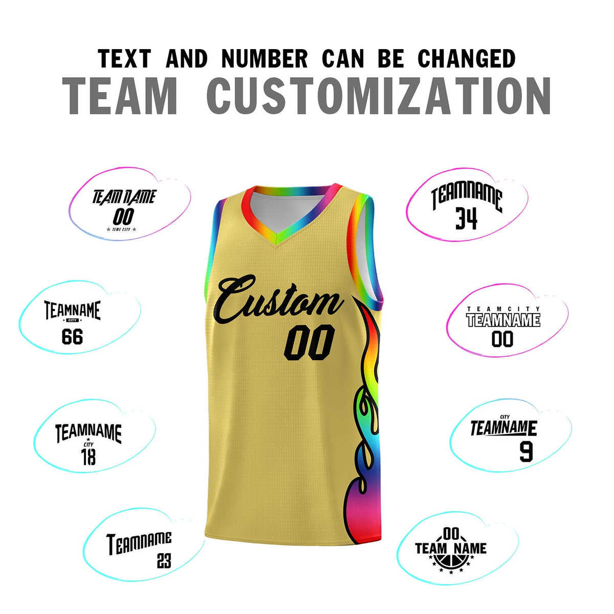 Custom Old Gold Side Flame Pattern Fashion Sports Uniform Basketball Jersey