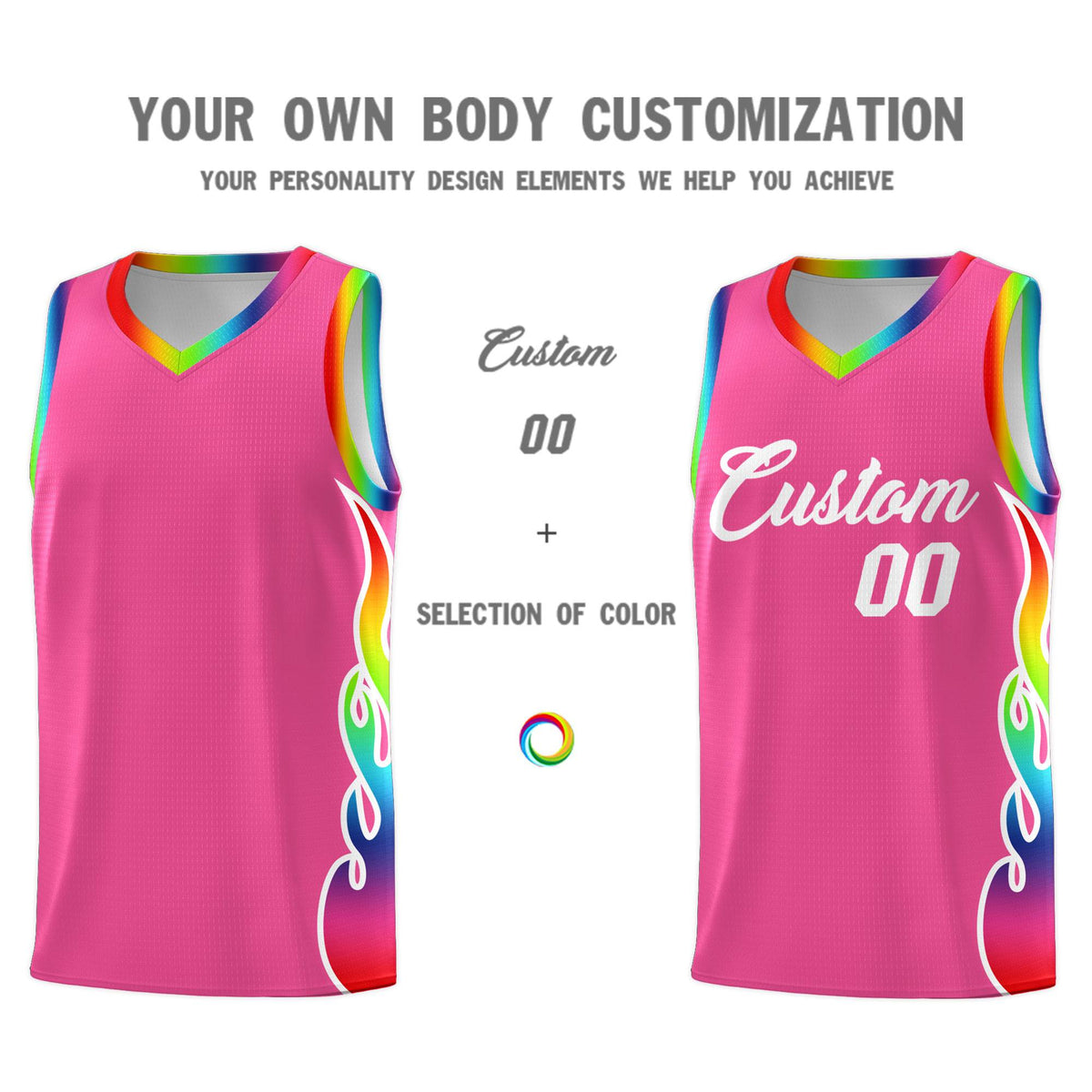 Custom Pink Side Flame Pattern Fashion Sports Uniform Basketball Jersey