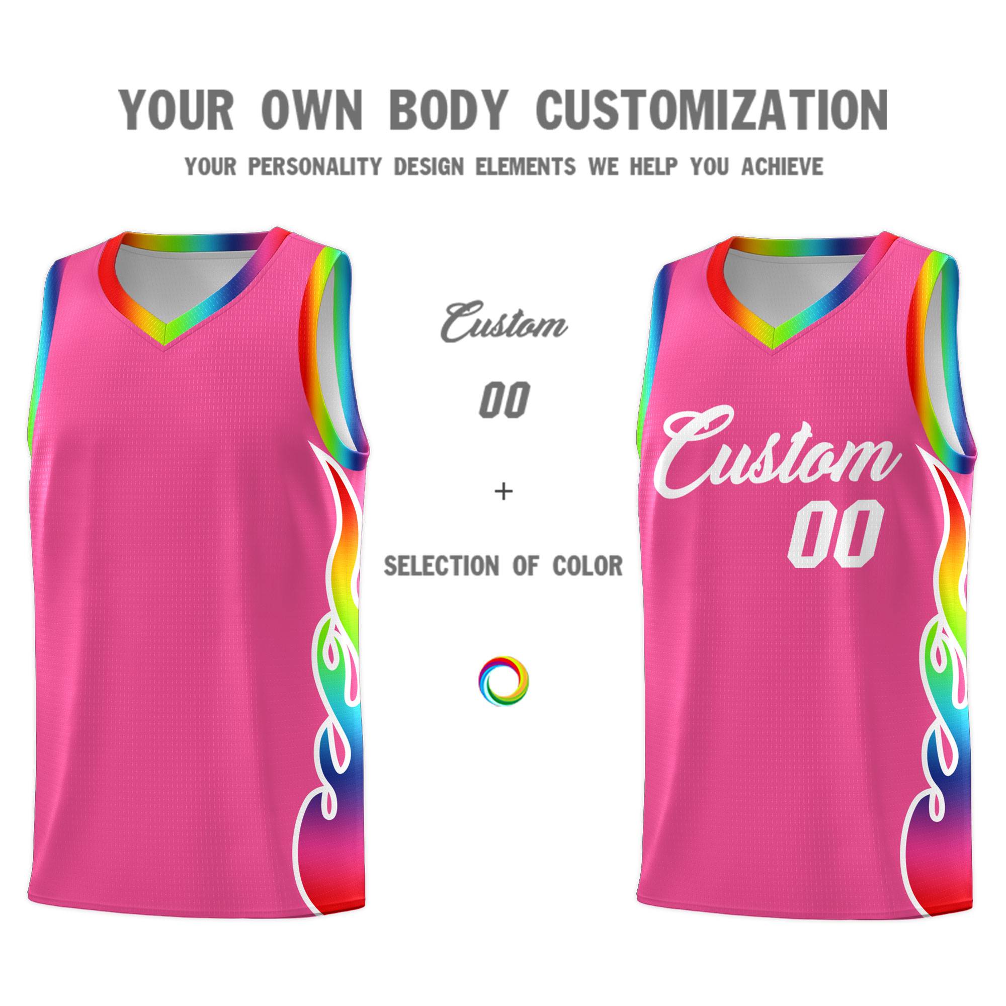 Custom Pink Side Flame Pattern Fashion Sports Uniform Basketball Jersey