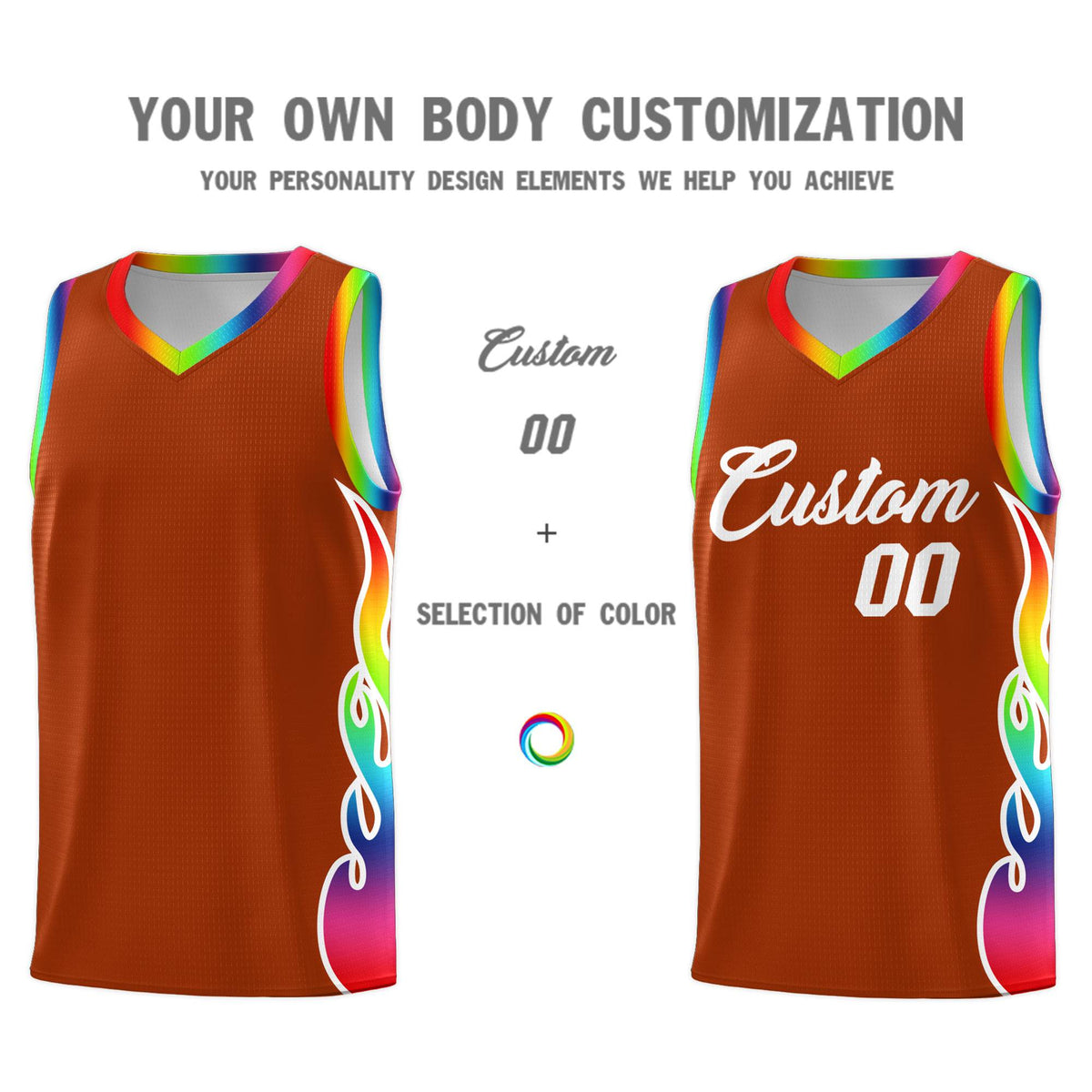 Custom Texas Orange Side Flame Pattern Fashion Sports Uniform Basketball Jersey