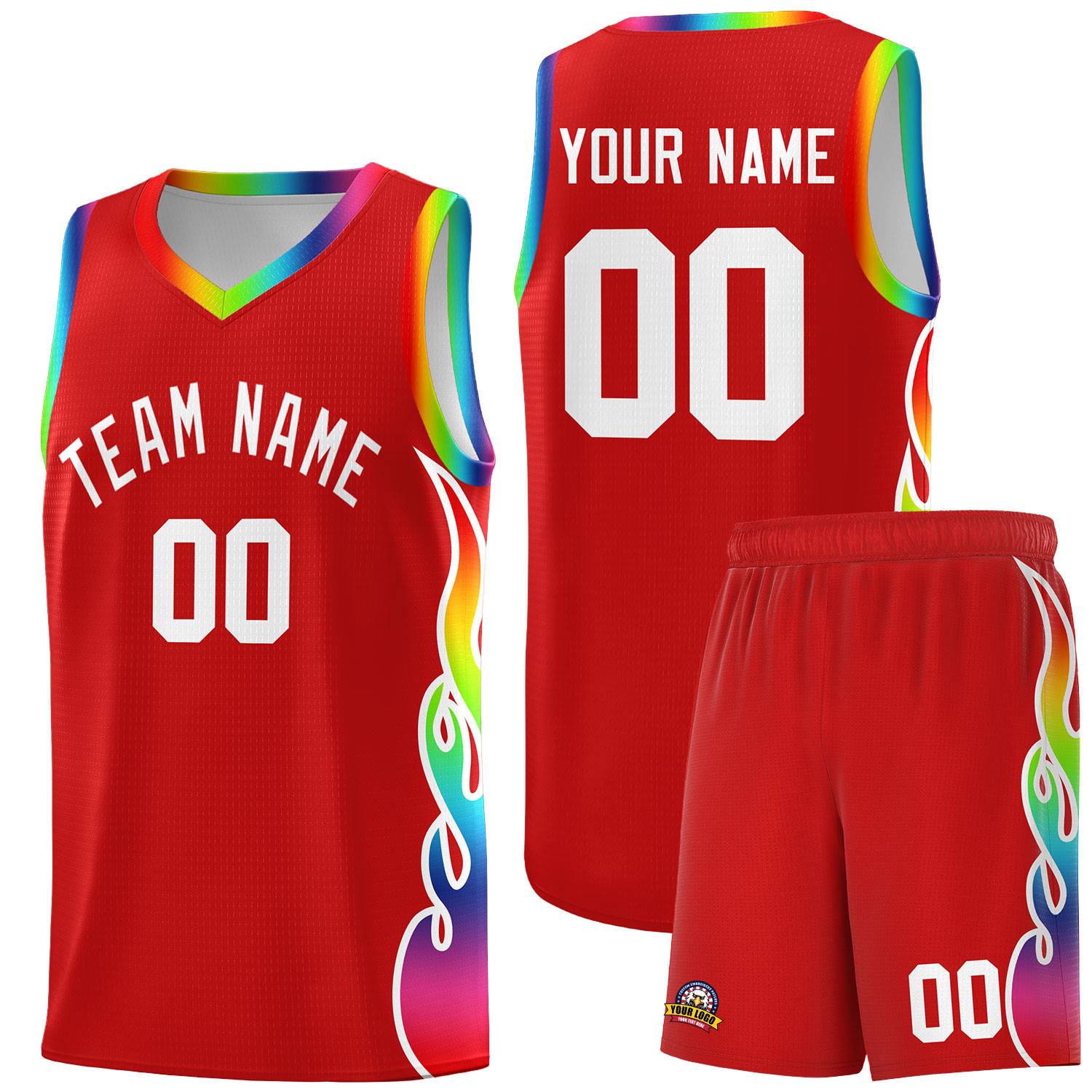 Custom Red Side Flame Pattern Fashion Sports Uniform Basketball Jersey