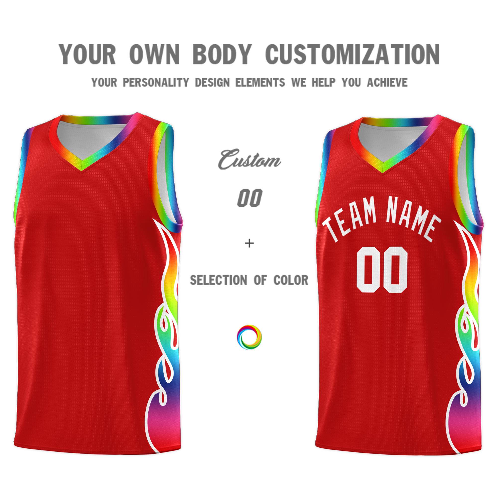 Custom Red Side Flame Pattern Fashion Sports Uniform Basketball Jersey