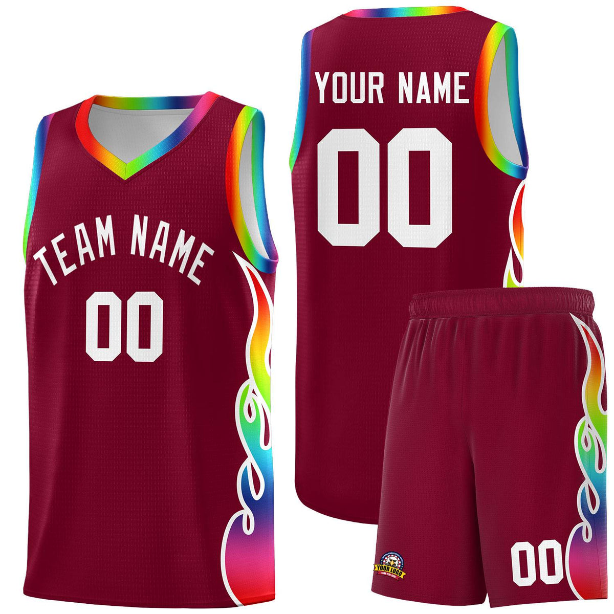 Custom Crimson Side Flame Pattern Fashion Sports Uniform Basketball Jersey