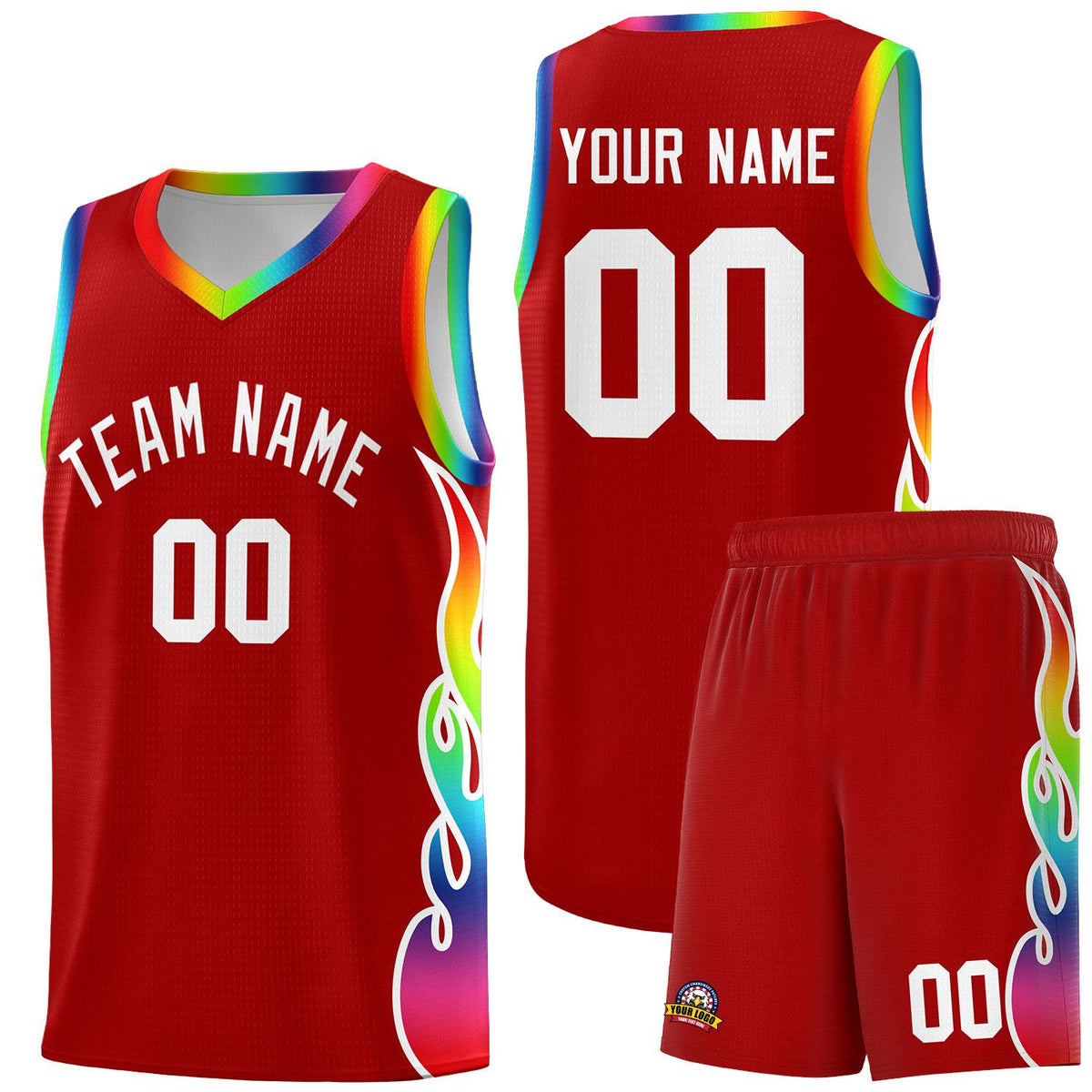 Custom Red Side Flame Pattern Fashion Sports Uniform Basketball Jersey