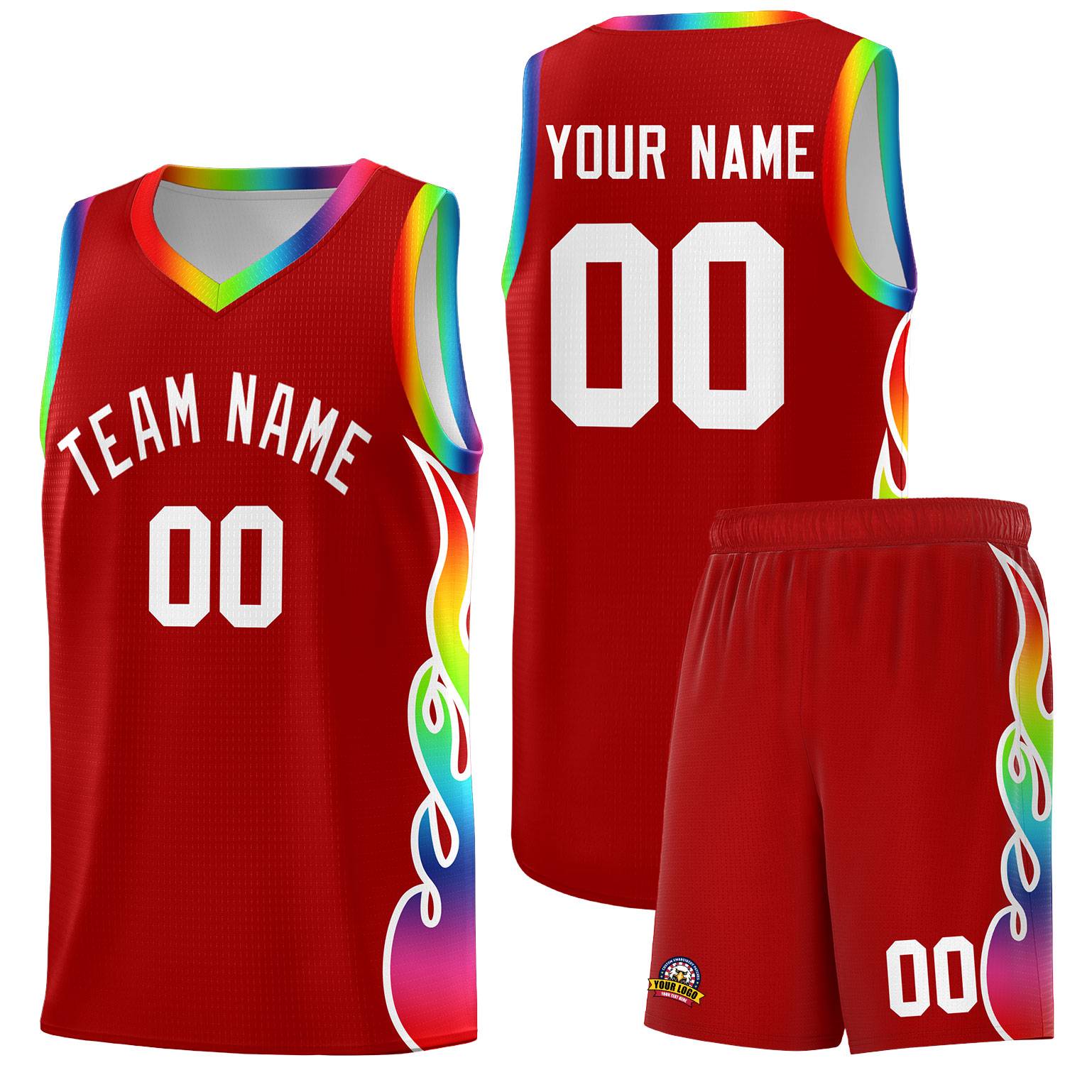 Custom Red Side Flame Pattern Fashion Sports Uniform Basketball Jersey