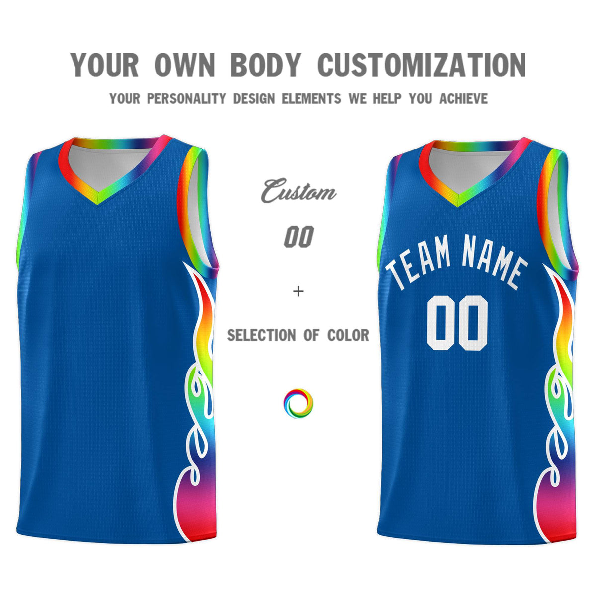 Custom Royal Side Flame Pattern Fashion Sports Uniform Basketball Jersey