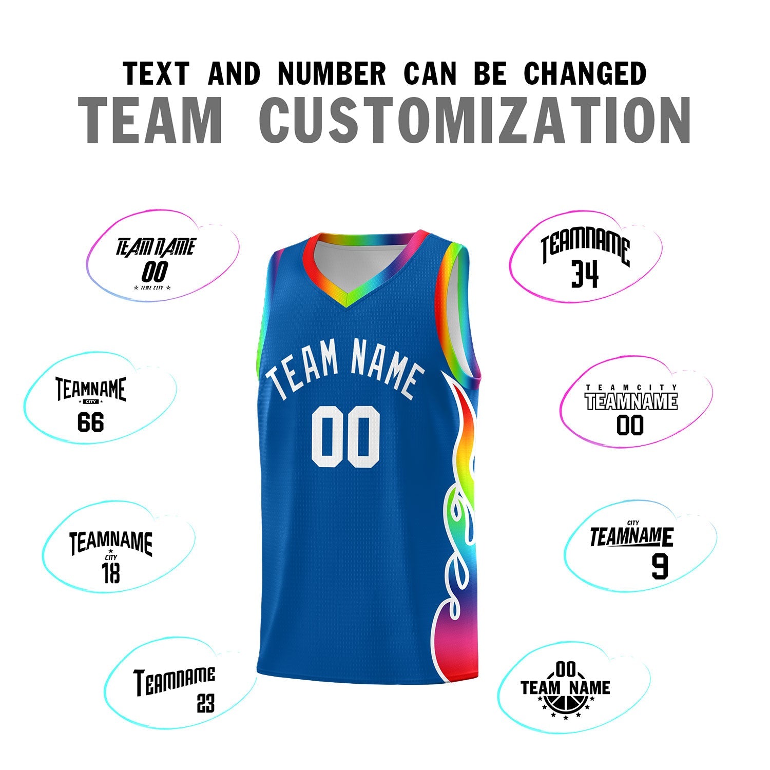 Custom Royal Side Flame Pattern Fashion Sports Uniform Basketball Jersey
