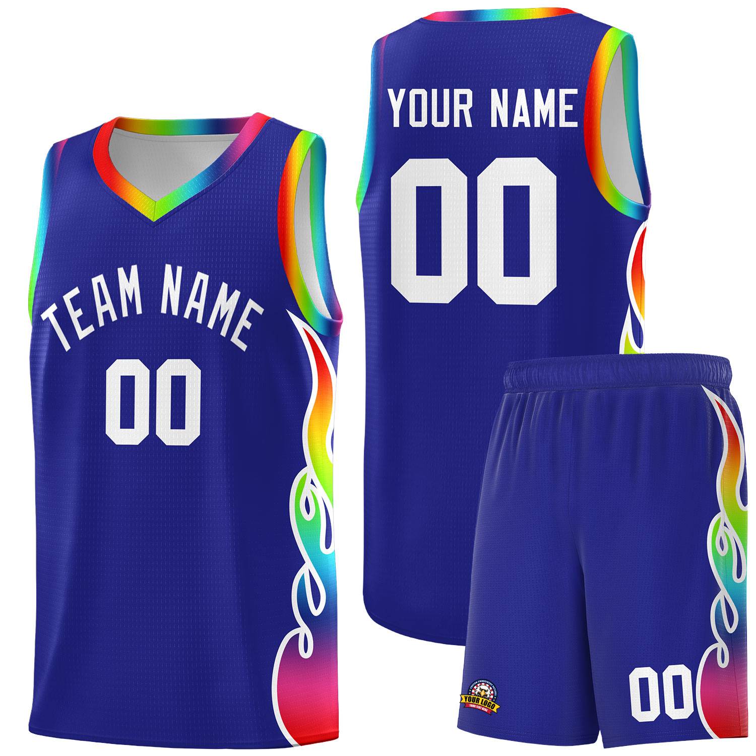 Custom Royal Side Flame Pattern Fashion Sports Uniform Basketball Jersey