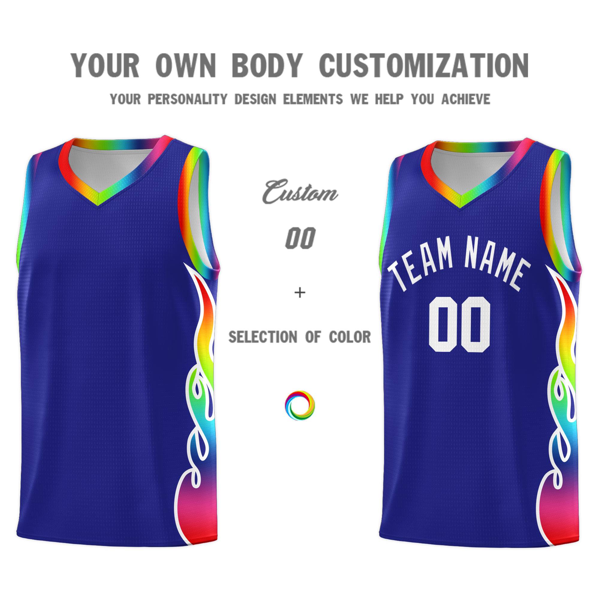 Custom Royal Side Flame Pattern Fashion Sports Uniform Basketball Jersey