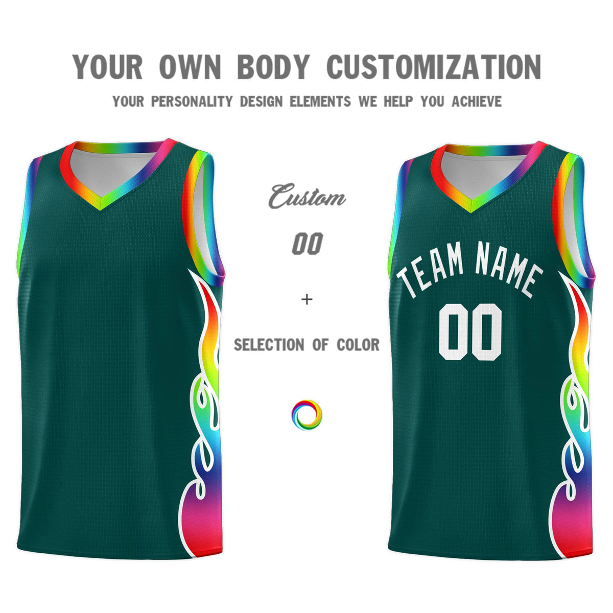 Custom Midnight Green Side Flame Pattern Fashion Sports Uniform Basketball Jersey