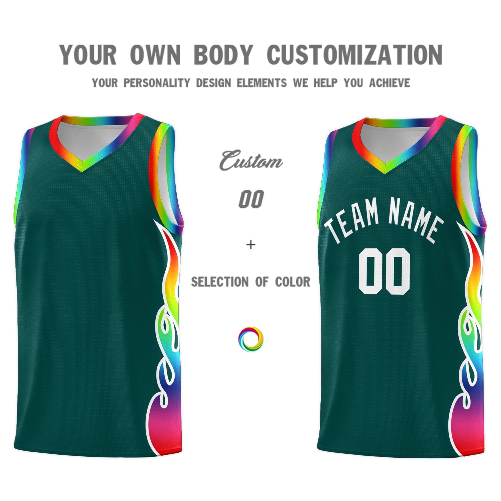 Custom Midnight Green Side Flame Pattern Fashion Sports Uniform Basketball Jersey