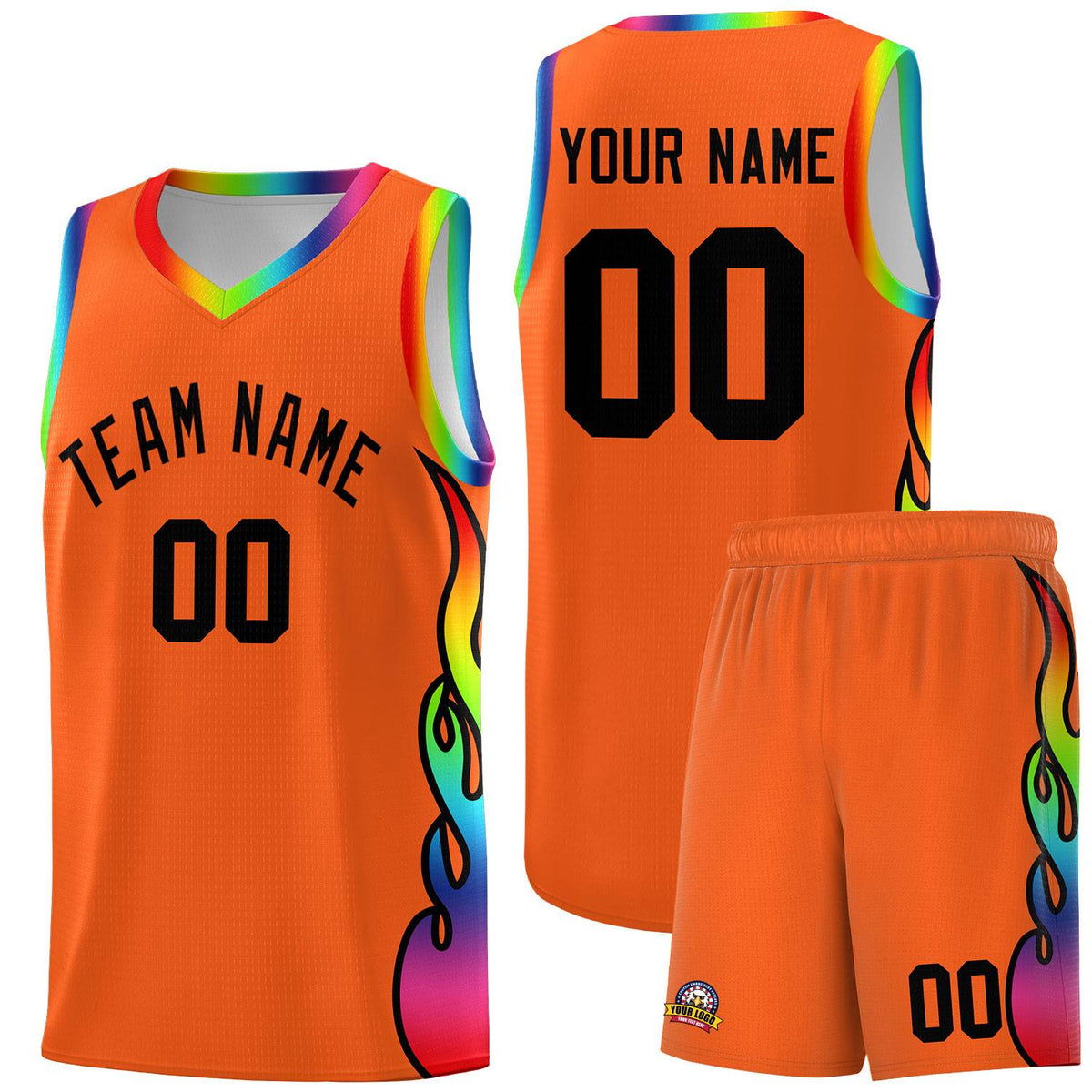 Custom Texas Orange Side Flame Pattern Fashion Sports Uniform Basketball Jersey