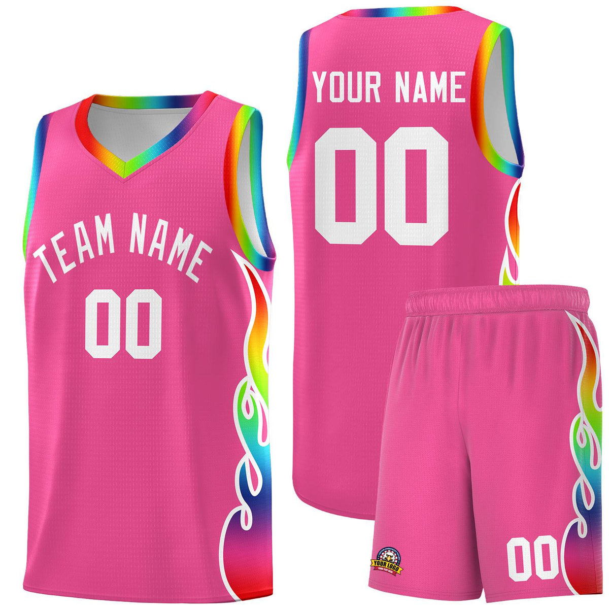Custom Pink Side Flame Pattern Fashion Sports Uniform Basketball Jersey