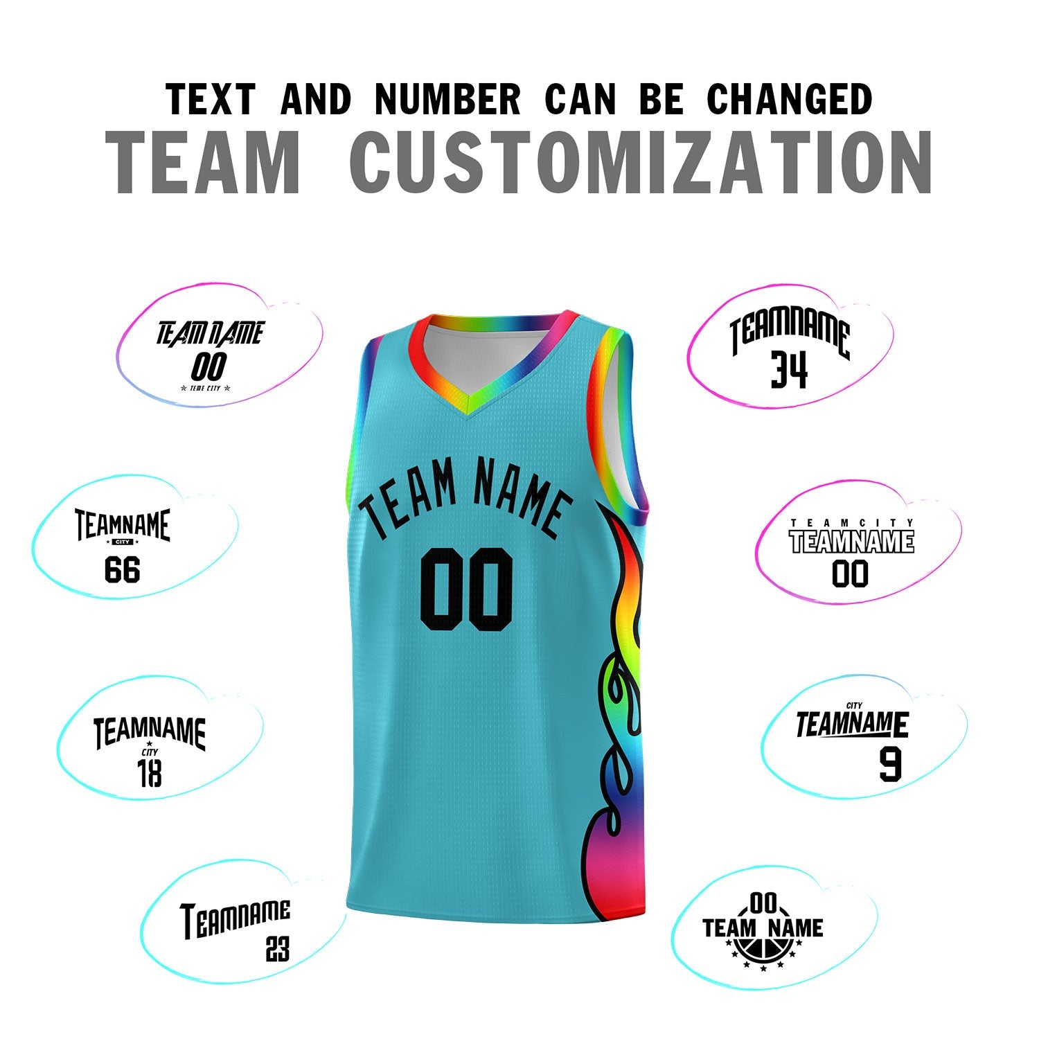 Custom Sky Blue Side Flame Pattern Fashion Sports Uniform Basketball Jersey